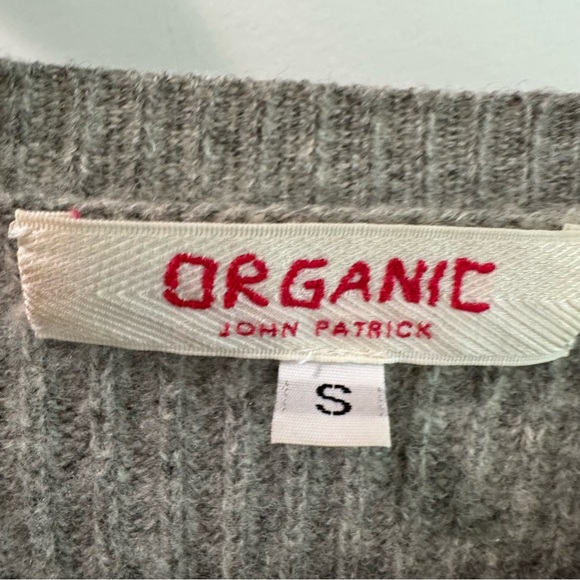 Organic John Patrick Grey Cropped Ribbed Knit Sweater Cashmere Wool Blend Small - Picture 2 of 5
